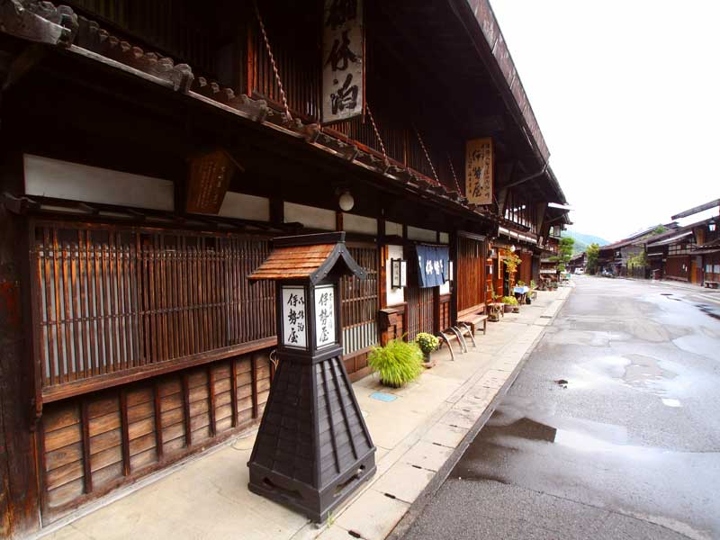Narai post town traditional Japanese inns with lantern signposts 